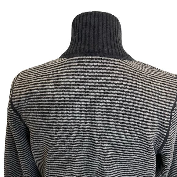 Eddie Bauer Cardigan Sweater Womens Large Grey Stripe Zip Up Fitted Stand Collar - Picture 5 of 8